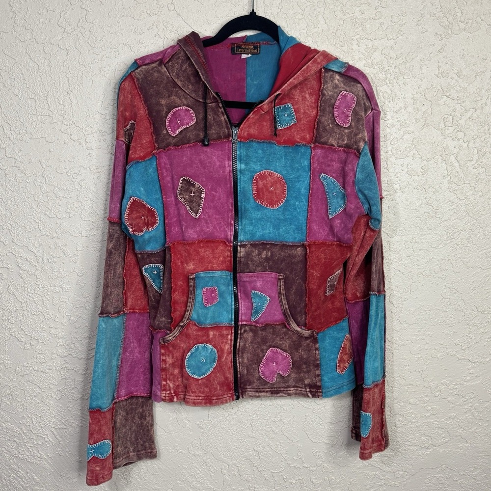 Rising International Patchwork Hoodie Womens S/M Embroidery Hippie Boho Festival